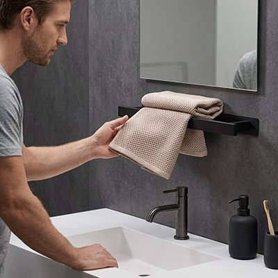 Porte serviette salle de bain, Design noir mat élégant Support robuste ,sans perçage