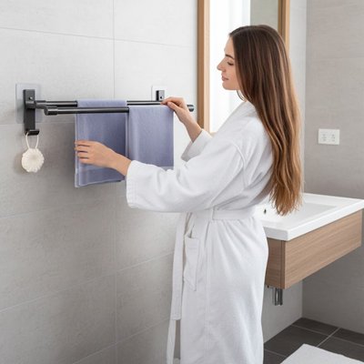Porte serviette salle de bain deux barres noires horizontales