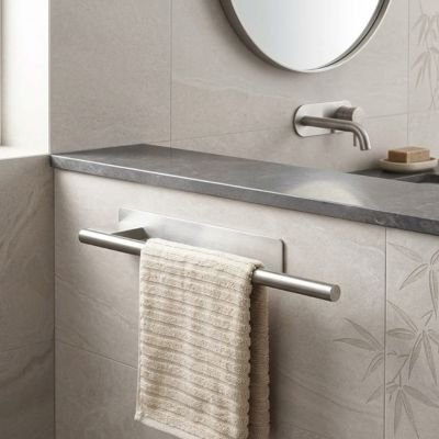 Porte serviette salle de bain Double Adhésif chrome, barre moderne simple