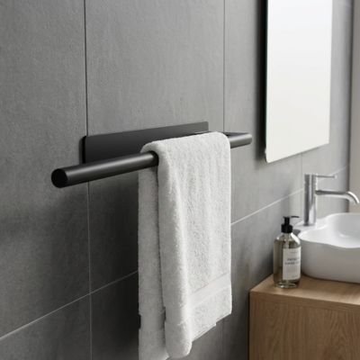 Porte serviette salle de bain Double Adhésif noire, barre simple moderne 