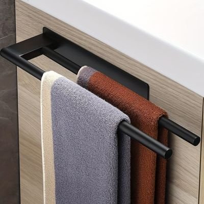 Porte serviette salle de bain double barre moderne noir