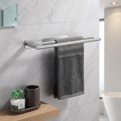 Porte serviette salle de bain double barre ronde moderne , simple chrome 