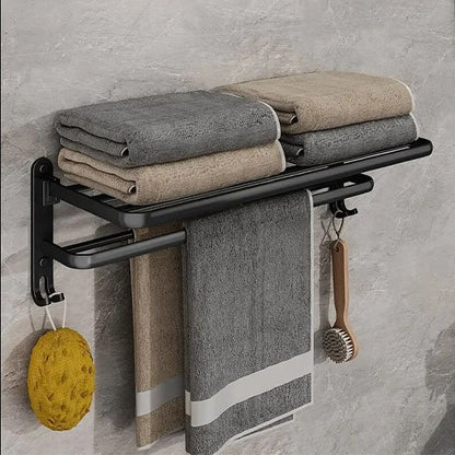 Porte serviette salle de bain mural noir Double barre avec crochets