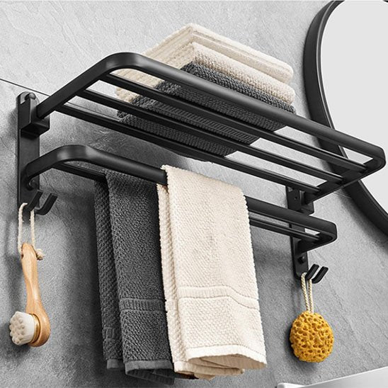Porte serviette salle de bain mural noir mat  Double barre 