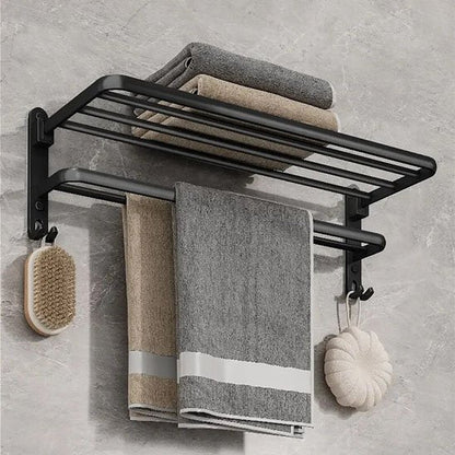 Porte serviette salle de bain mural  pliable noir mat avec crochets