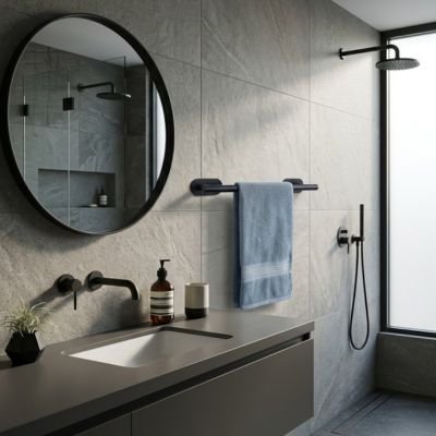 Porte serviette salle de bain noir Acier inoxydable Auto-adhésif