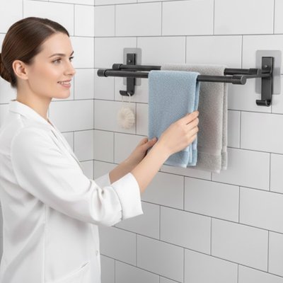 Porte serviette salle de bain noir deux barres horizontales 