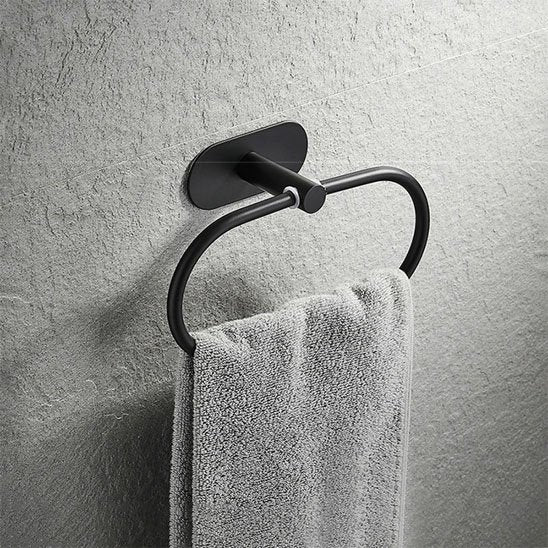 Porte serviette salle de bain noir en acier auto adhésif ovale