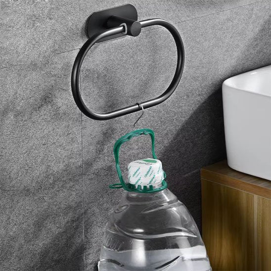 Porte serviette salle de bain noir en acier, ovale, auto adhésif