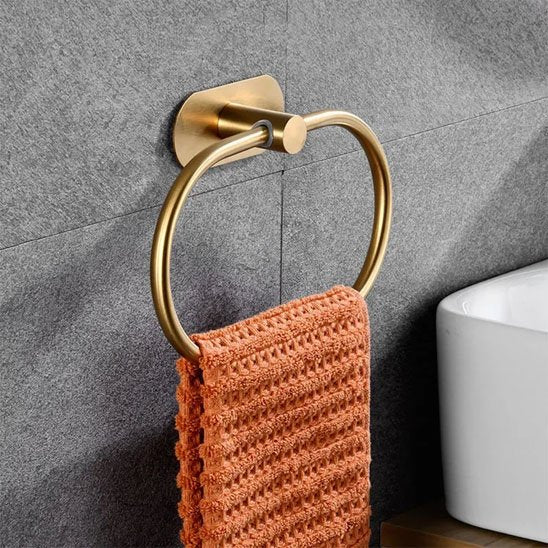 Porte serviette salle de bain or en acier auto adhésif ovale