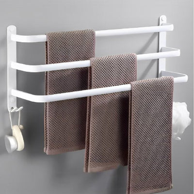 porte serviettes salle de bain blanche 3 barres avec crochets 