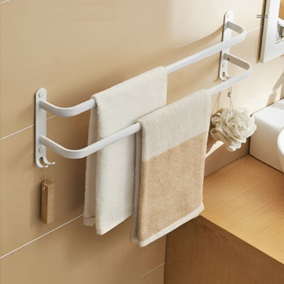 porte serviettes salle de bain blanche deux barres avec crochets