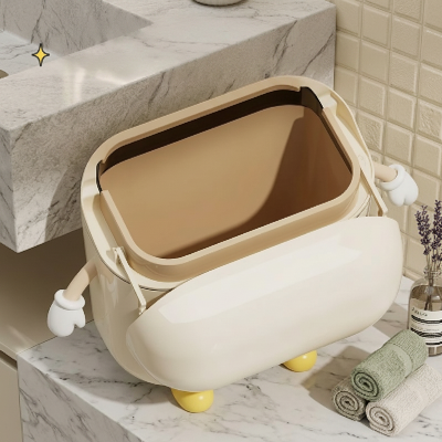 poubelle blanche mural en forme d airpods ouverte avec vue interieure