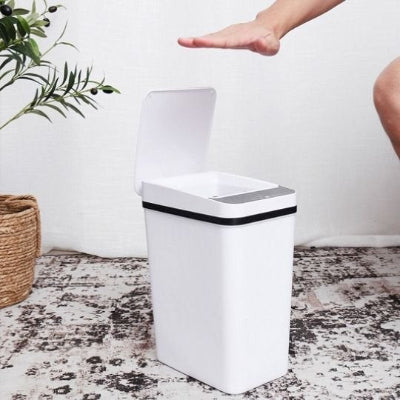 poubelle de cuisine blanche rectangulaire sans contact activée par capteur de mouvement 12L avec couvercle