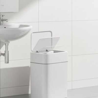 Poubelle de salle bain blanche discrète  avec capteur, anti-odeurs,