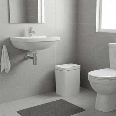 Poubelle de salle de bain blanche, automatique, rectangulaire, étroite