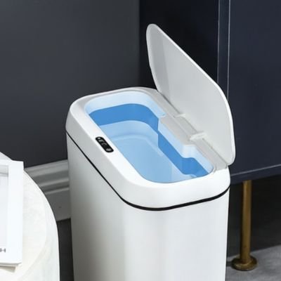 Poubelle de salle de bain blanche avec couvercle, poubelle automatique étanche et intelligente