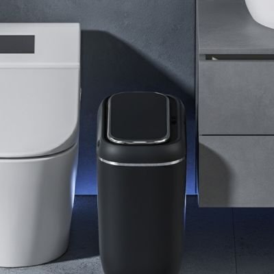 Poubelle de salle de bain noire étanche et intelligente  avec couvercle, poubelle automatique 