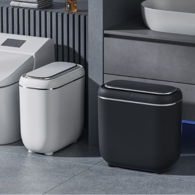 Poubelle de salle de bain noire ou blanche avec couvercle, poubelle automatique étanche et intelligent