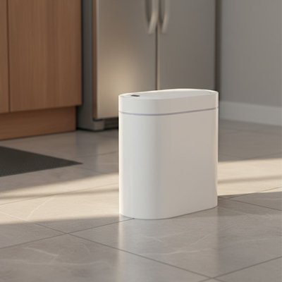 Poubelle de salle de bain plastique, automatique à fente étroite, blanche, à capteur intelligent bidirectionnel