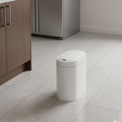 Poubelle de salle de bain plastique, automatique, blanche, à fente étroite, à capteur intelligent bidirectionnel