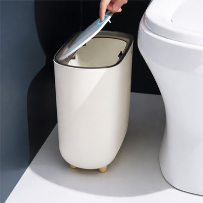 poubelle de salle de bain plastique avec couvercle blanche, ovale