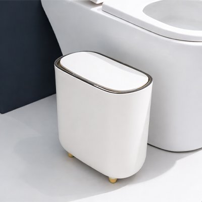 poubelle de salle de bain plastique blanche ouverture avec pression 