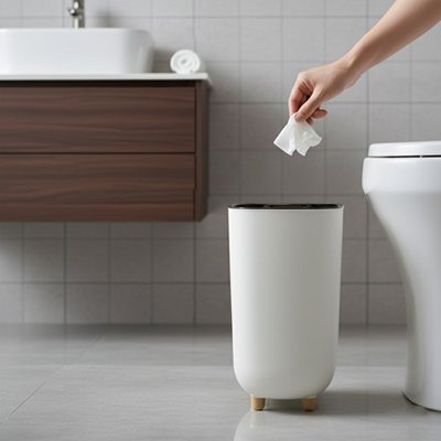 poubelle de salle de bain plastique blanche sans couvercle, ovale 