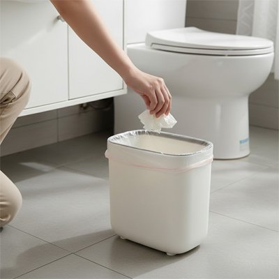 poubelle de salle de bain plastique sans couvercle blanche ovale 