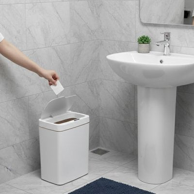 Poubelle de salle de bain,blanche, Format étroit, Ouverture automatique