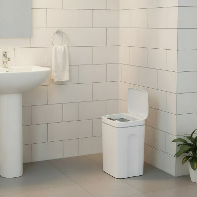 Poubelle de salle de bains automatique blanche électrique, sans contact