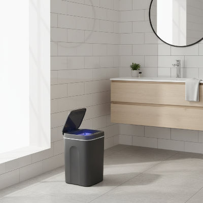 Poubelle de salle de bains automatique noire électrique, sans contact