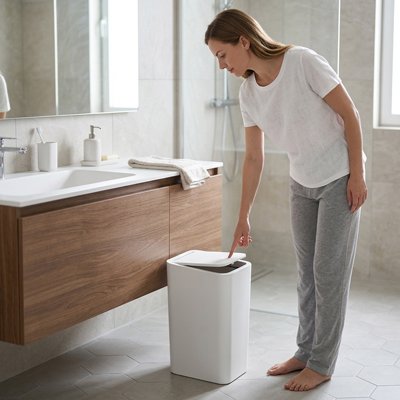Poubelle de salle de bains blanche,  Design mince, Ouverture du couvercle à une touche