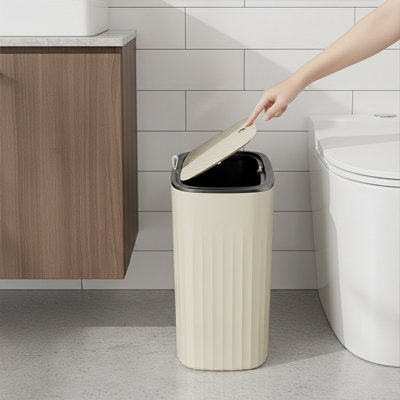 Poubelle de salle de bains design rose pâle avec couvercle