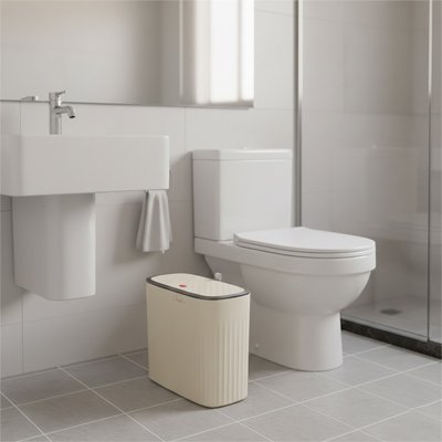 Poubelle de salle de bains design rose pâle, avec petits pieds, avec couvercle