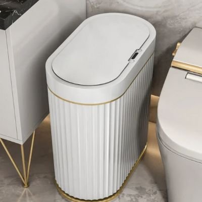 Poubelle en plastique de salle de bain poubelle intelligente électronique automatique blanche et dorée