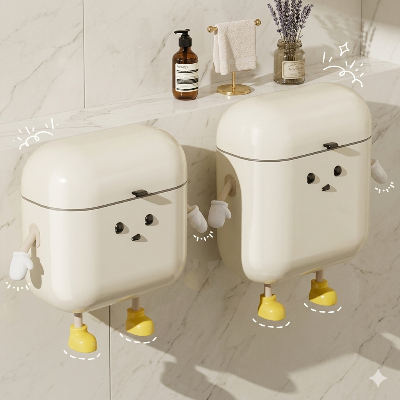 poubelle murale blanche petite taille forme airpod avec pieds et mains