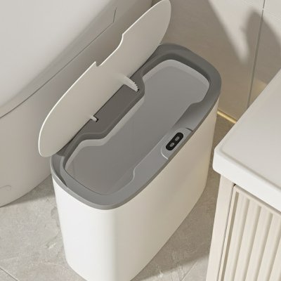 Poubelle originale salle de bain, au contour gris, double compartiment