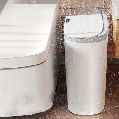 Poubelle originale salle de bain, double compartiment, contour gris, ouverture automatique