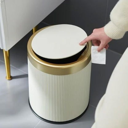 poubelle plastique de salle de bain blanche et dorée ronde avec seau intérieur amovible