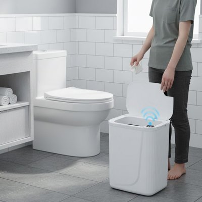 Poubelle pour salle de bain avec recharge de type C automatique et avec capteur