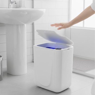 Poubelle pour salle de bain blanche automatique avec capteur