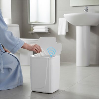 Poubelle pour salle de bain grande contenance blanche avec capteur 