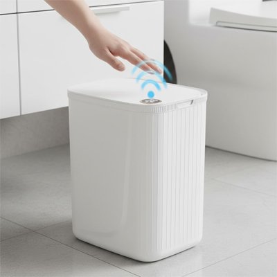 Poubelle pour salle de bain rectangle blanche avec capteur automatique et recharge de type C