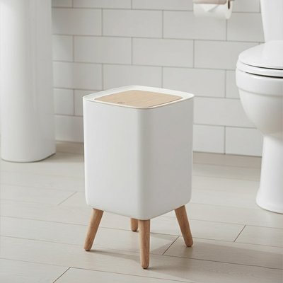 Poubelle salle de bain à clapet haute ,blanche, Fermeture à pression