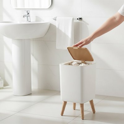 Poubelle salle de bain blanche à clapet haute Fermeture à pression