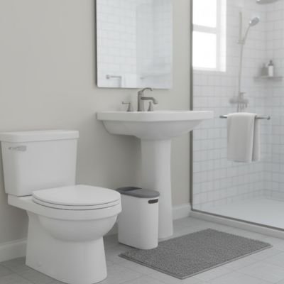 Poubelle salle de bain blanche fine et haute au couvercle gris ouverture par pression