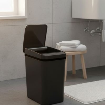 Poubelle salle de bain originale avec capteur, noire, grand format