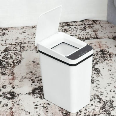 poubelle salle de bain rectangulaire sans contact activée par capteur de mouvement 12L avec couvercle blanche
