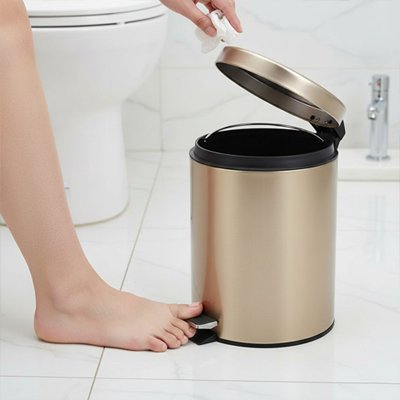poubelles de salle de bain originale facile à nettoyer, ronde en acier inoxydable, couleur champagne